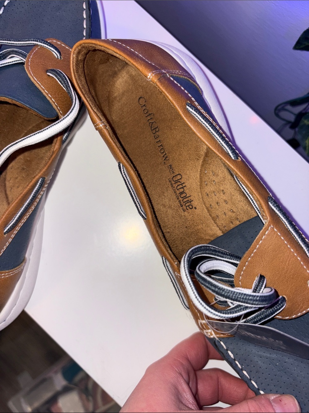 croft & barrow Navy and Tan Slip-On Boat Loafers - Picture 2 of 9